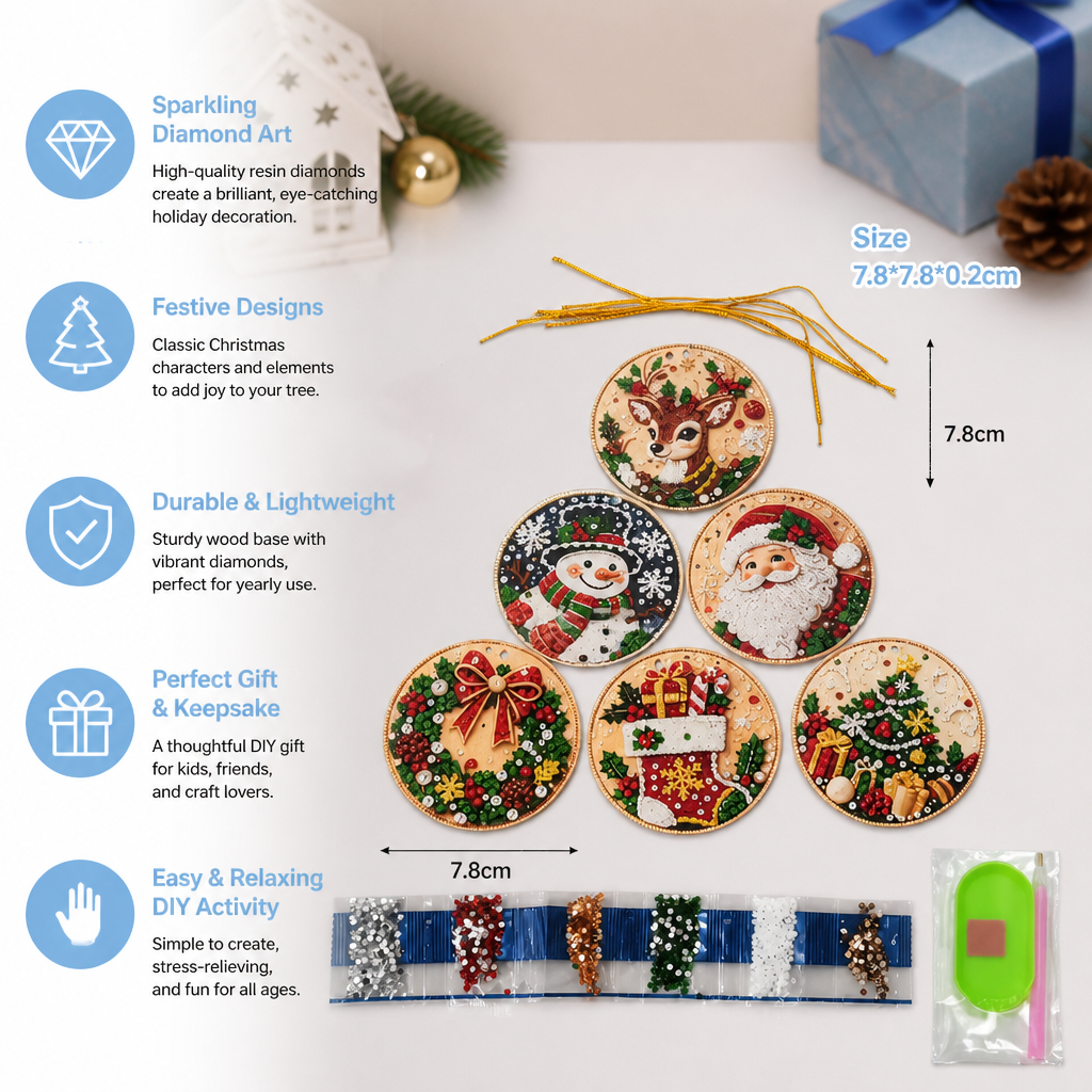 DIY Christmas Diamond Painting Ornament Kit – Festive Tree Hanging Decorations