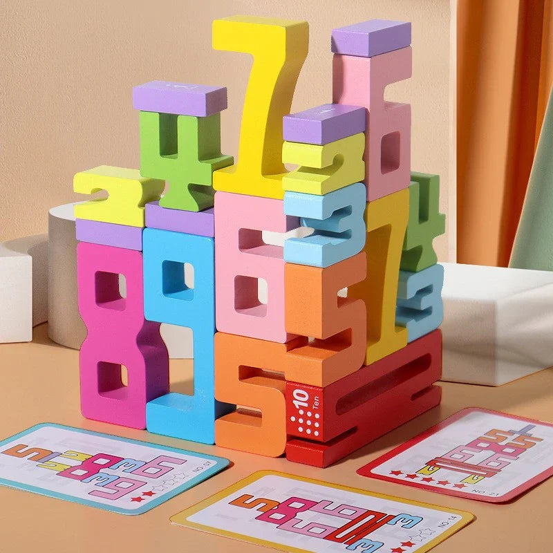 Wooden Number Blocks for Kids ⎜ Colorful Stacking Toy for Counting, Logic and Early Math Learning