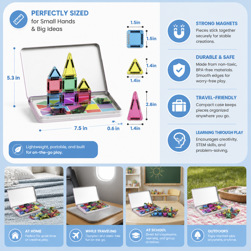 Compact Magnetic Tiles β 40-Piece Montessori Travel Set