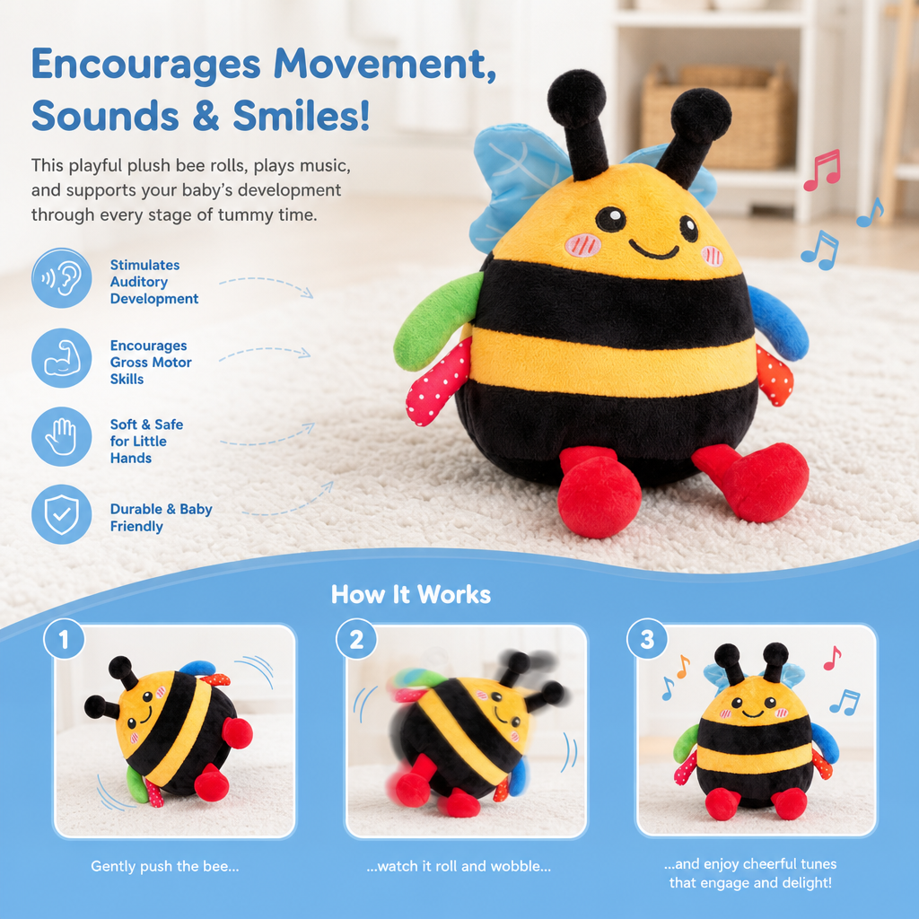 Interactive Musical Tummy Time Bee Plush Toy