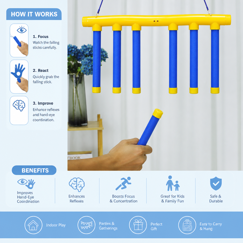 Falling Sticks Reflex Challenge Game – Hand-Eye Coordination Toy