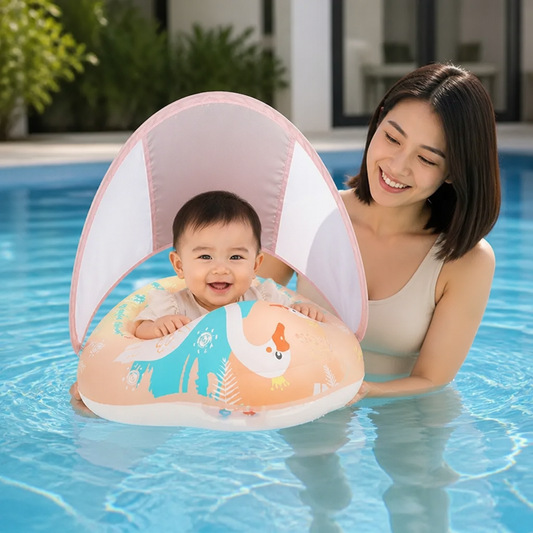 Swan Baby Swim Ring with Sun Canopy – Inflatable Safety Float Seat for Babies