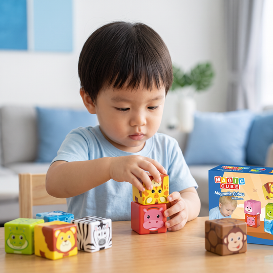 Toddler-Safe 4.2 cm Safari Animal Magnetic Building Cubes – STEM Learning Blocks