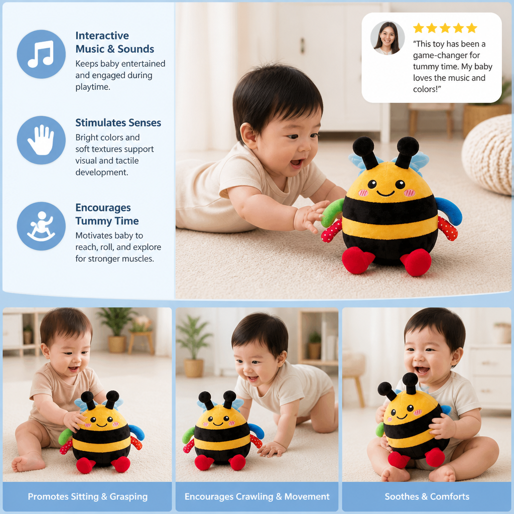Interactive Musical Tummy Time Bee Plush Toy