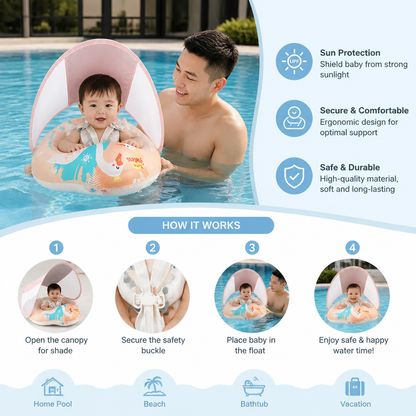 Swan Baby Swim Ring with Sun Canopy – Inflatable Safety Float Seat for Babies
