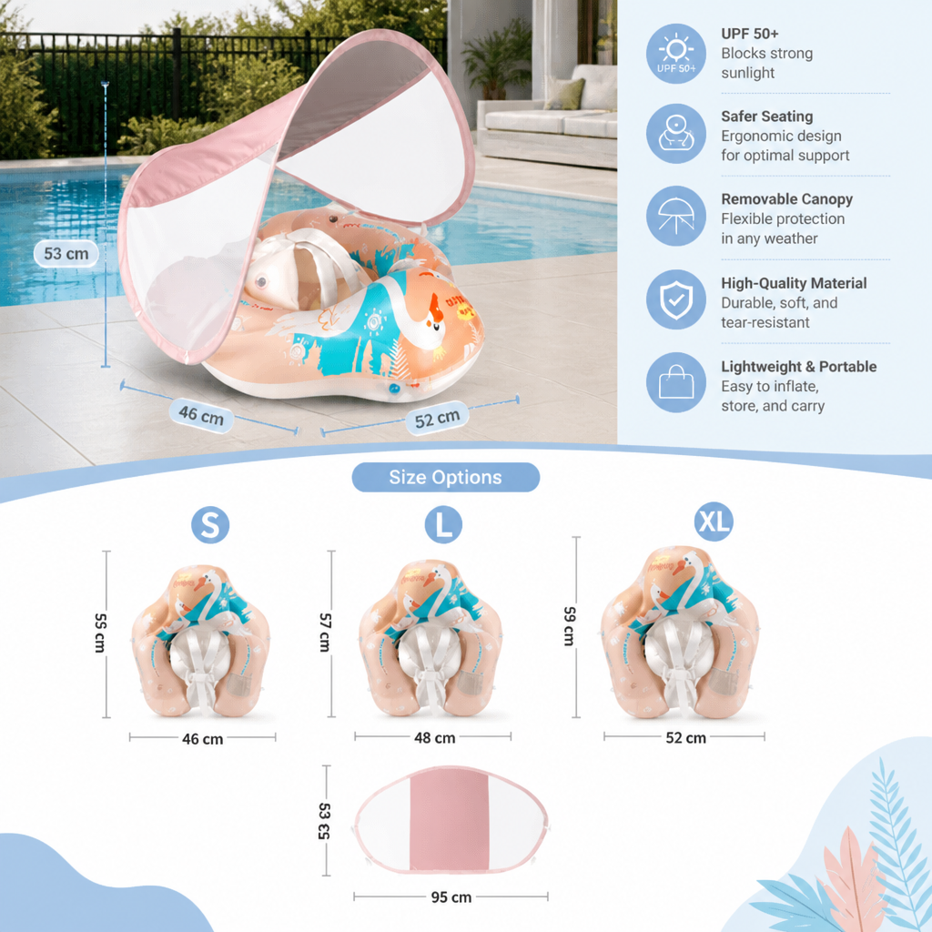 Swan Baby Swim Ring with Sun Canopy – Inflatable Safety Float Seat for Babies