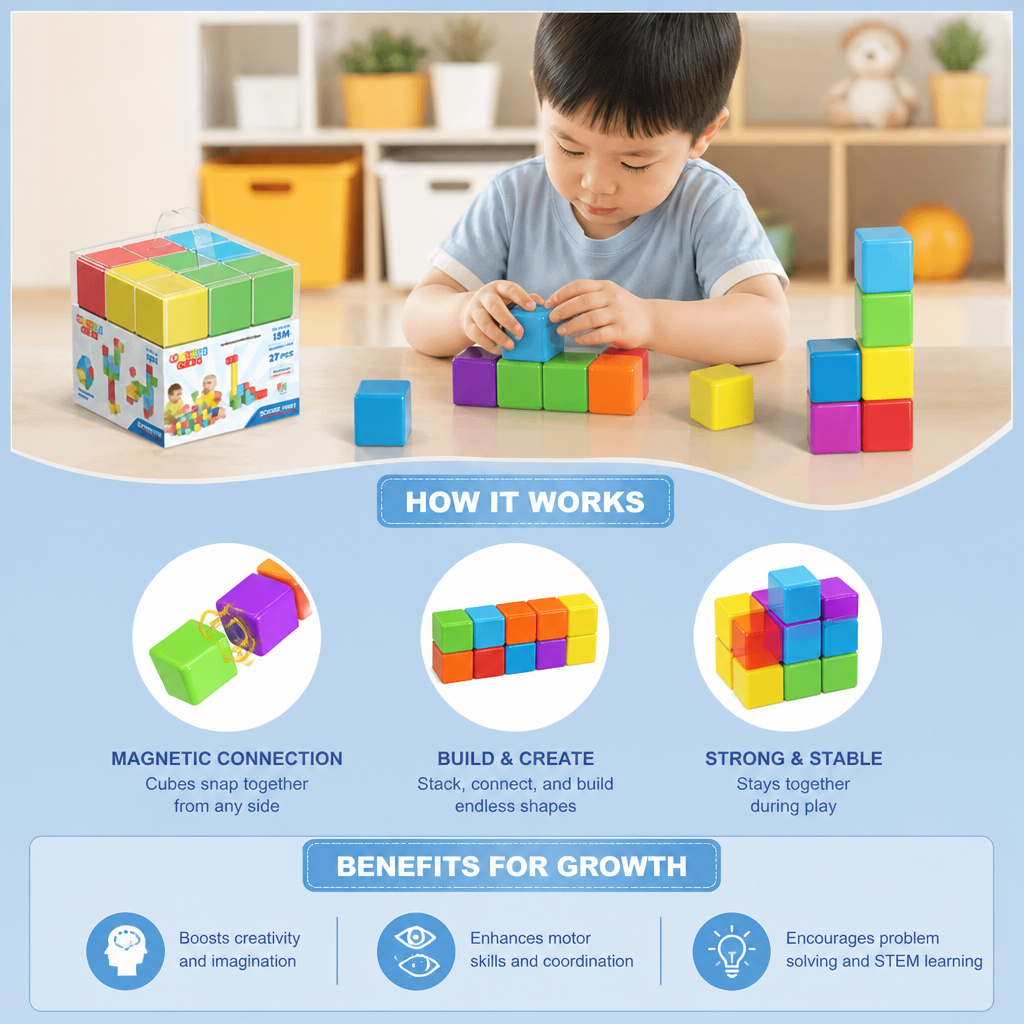Toddler Safe 4.2cm Magnetic Building Cubes – STEM Learning Blocks