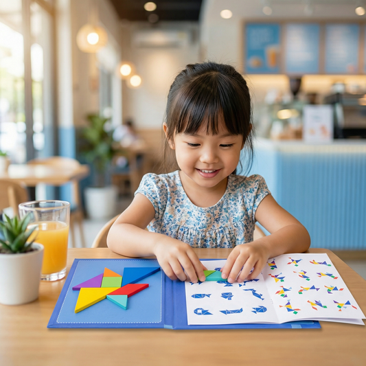 Portable Montessori Wooden Magnetic Tangram Puzzle Book Learning Toy