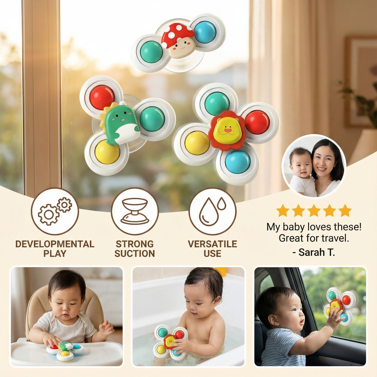 Cute suction cup toy for babies Set of 3