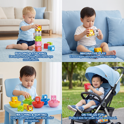 Toddler-Safe 4.2 cm Safari Animal Magnetic Building Cubes – STEM Learning Blocks