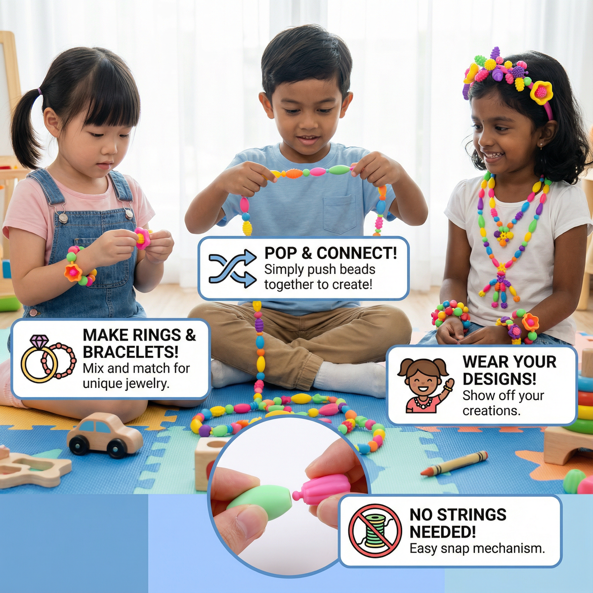 Children’s Pop Beads Set ⎜ Colorful DIY Jewelry Kit for Creative Play and Fine Motor Skill Development