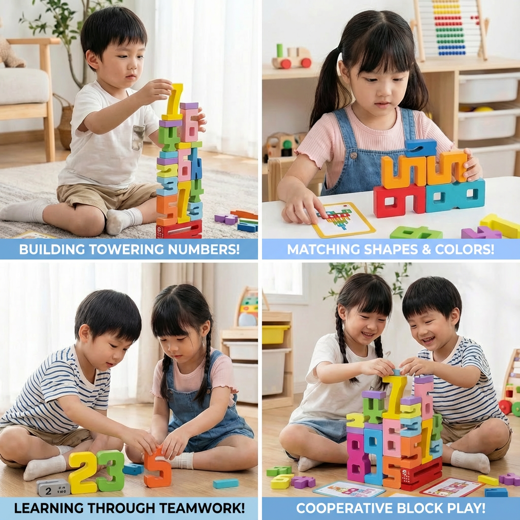 Wooden Number Blocks for Kids ⎜ Colorful Stacking Toy for Counting, Logic and Early Math Learning