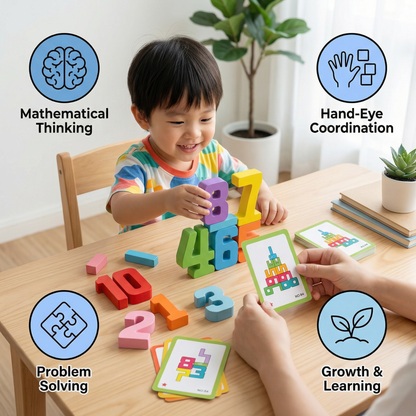 Wooden Number Blocks for Kids ⎜ Colorful Stacking Toy for Counting, Logic and Early Math Learning