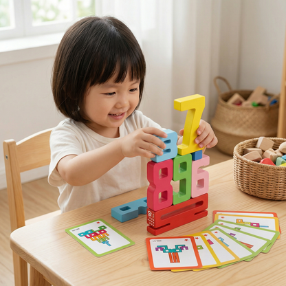 Wooden Number Blocks for Kids ⎜ Colorful Stacking Toy for Counting, Logic and Early Math Learning