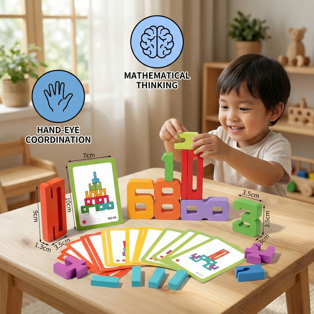 Wooden Number Blocks for Kids ⎜ Colorful Stacking Toy for Counting, Logic and Early Math Learning