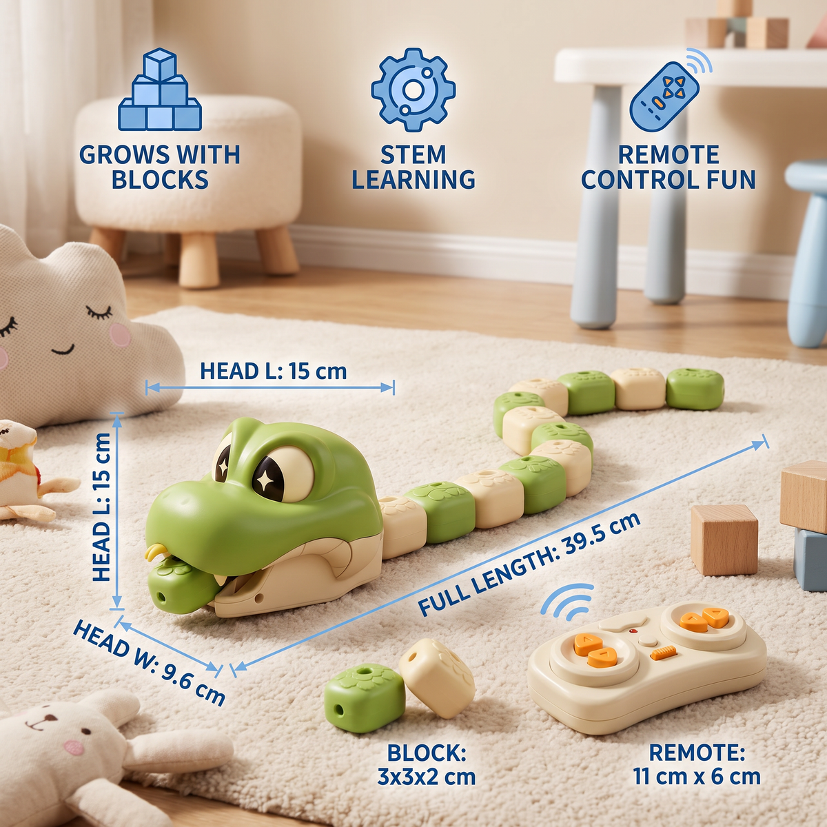 Interactive Growing RC Snake STEM Toy – Eats Blocks & Grows Longer