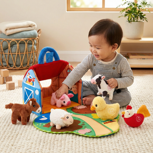 Farm Plush Toy Playset – Interactive Educational Toy with Portable Playhouse
