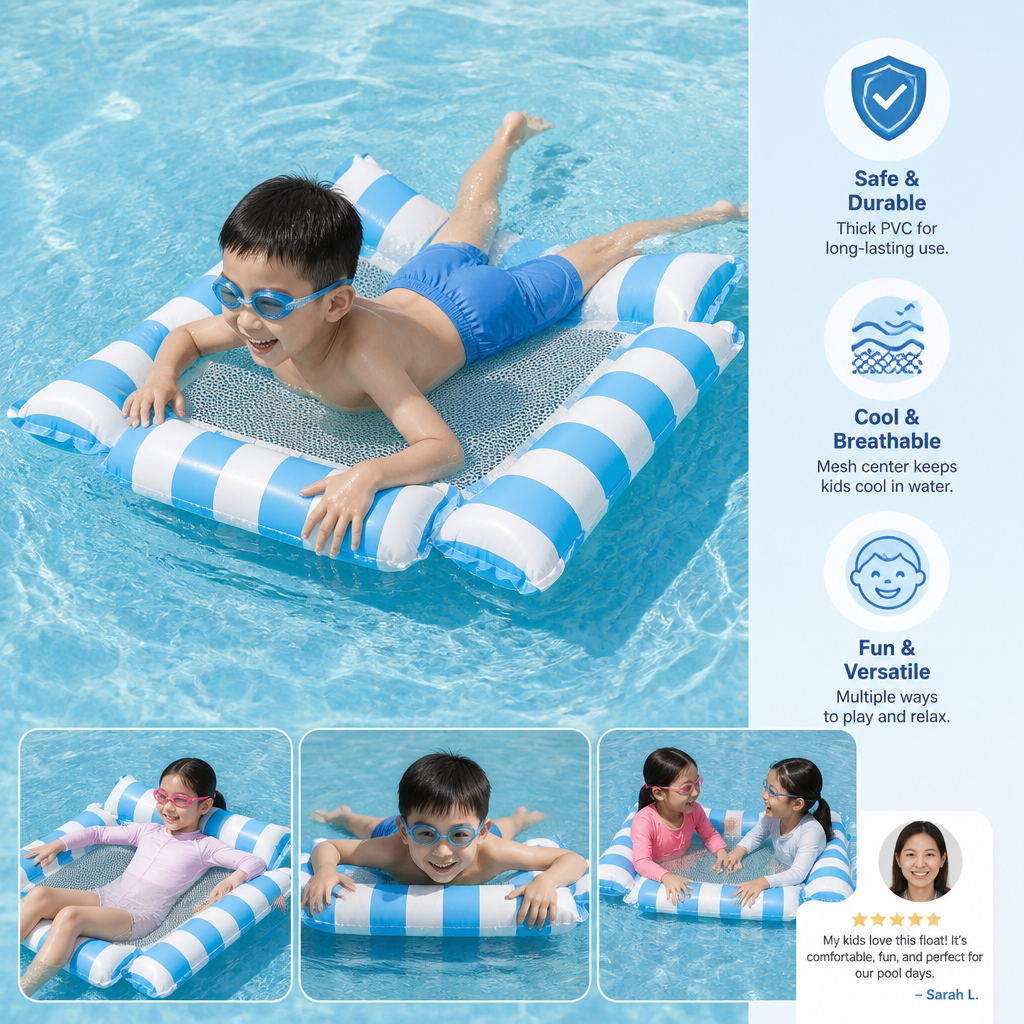 Inflatable Pool Seat for Children – Water Hammock with Mesh Surface