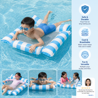 Inflatable Pool Seat for Children – Water Hammock with Mesh Surface