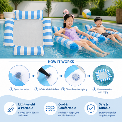 Inflatable Pool Seat for Children – Water Hammock with Mesh Surface