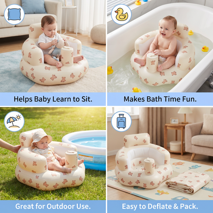 Inflatable Baby Seat with Bear Print for Sitting and Bath