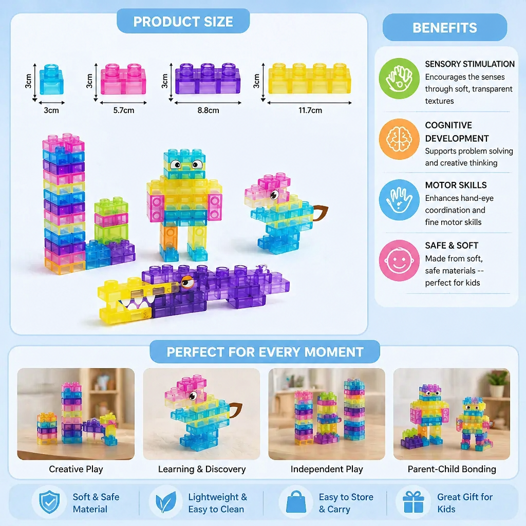 Sensory Soft Building Blocks for Kids – Soft, Squeezable Learning Blocks for Play & Fun