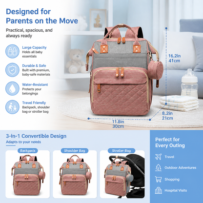 3-in-1 Travel Diaper Backpack with Foldable Baby Bed – Perfect for On-the-Go Parents