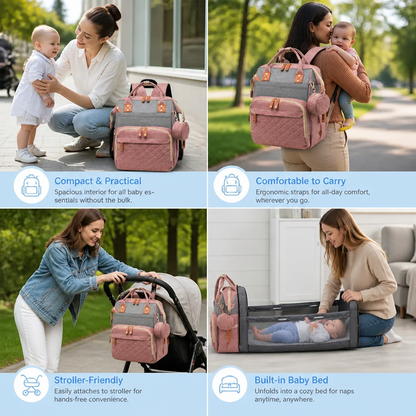 3-in-1 Travel Diaper Backpack with Foldable Baby Bed – Perfect for On-the-Go Parents