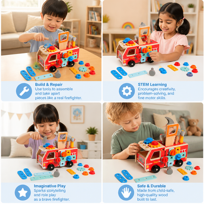 Montessori Wooden Firefighter Tool Box & Building Set
