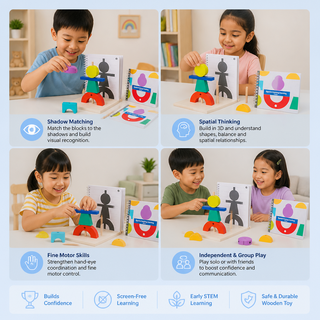 Wooden 3D Shadow Matching & Spatial Thinking Puzzle for Kids