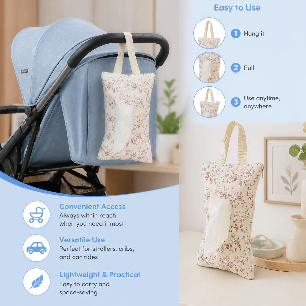 Hanging Tissue Holder for Strollers, Cribs & Cars