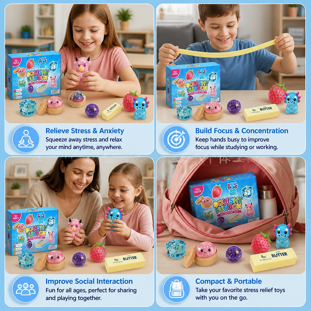 Premium Squishy Fidget Toy Set – 8 Sensory Toys