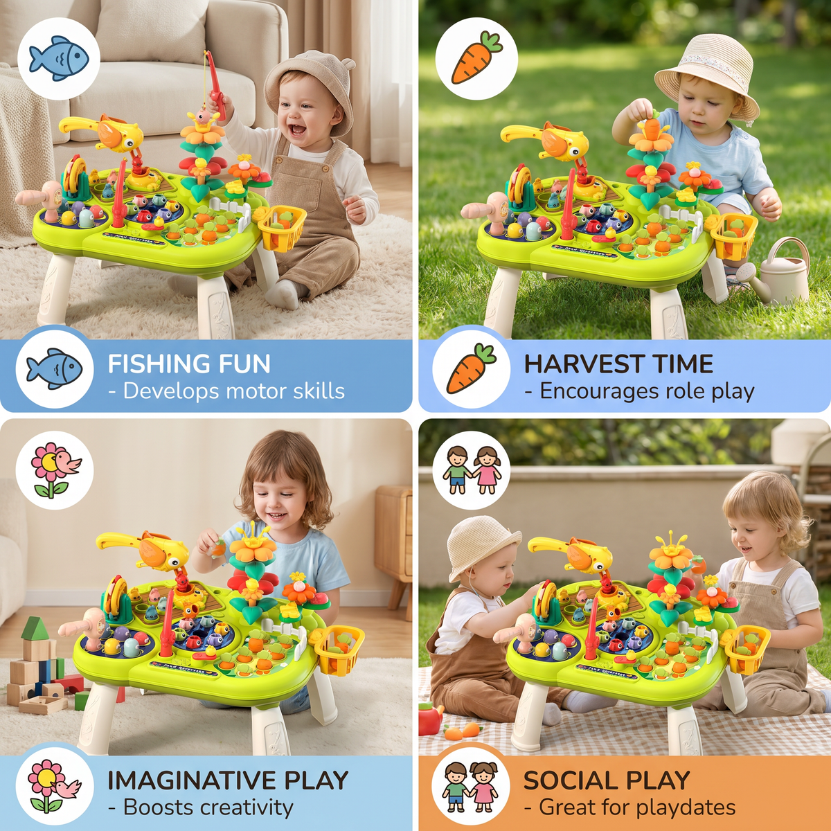 Kids Multifunctional Activity Game Table with Multiple Play Stations