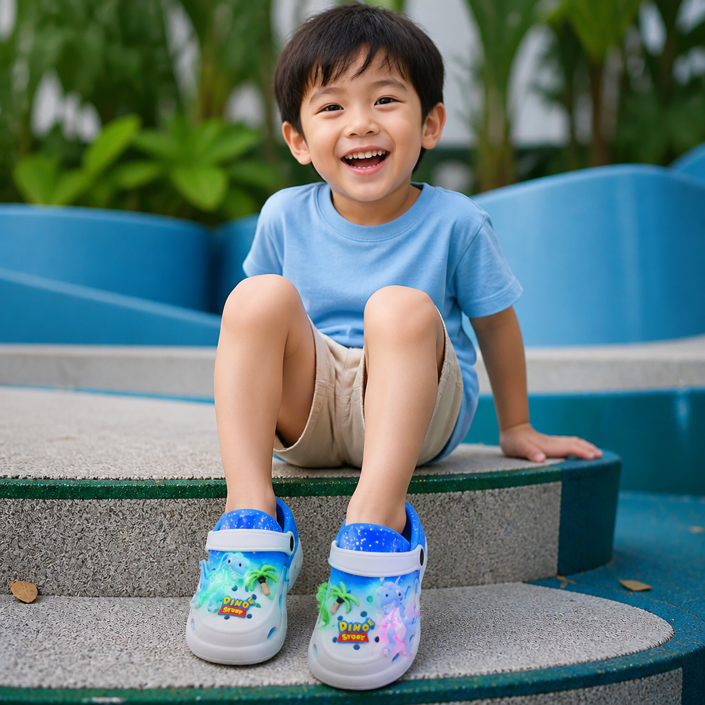 Kids’ LED Dinosaur Clogs – Light-Up Non-Slip Summer Garden & Beach Shoes