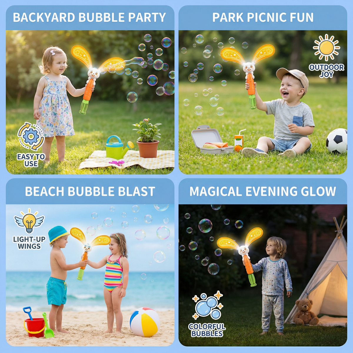 Light-Up Winged Bunny Bubble Maker – Kids Electric Bubble Wand