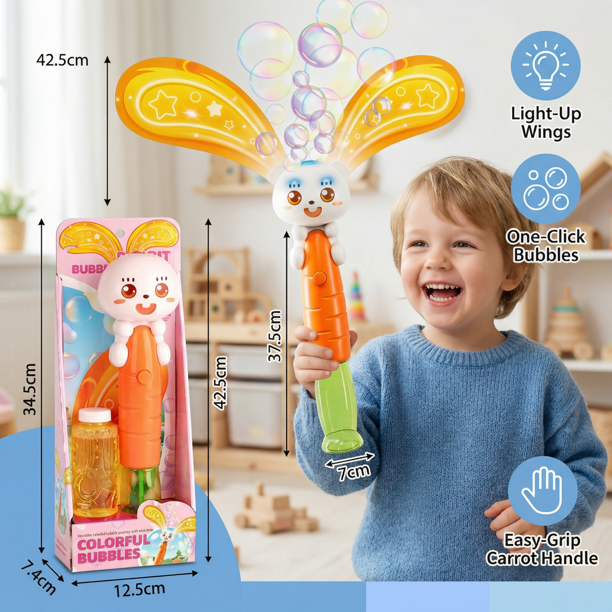 Light-Up Winged Bunny Bubble Maker – Kids Electric Bubble Wand