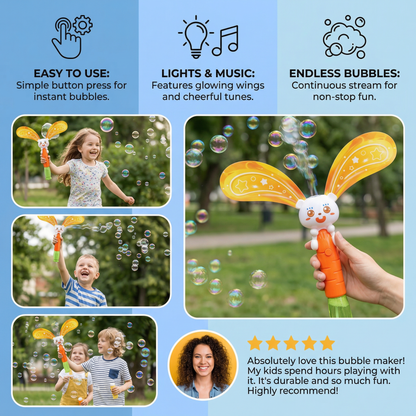 Light-Up Winged Bunny Bubble Maker – Kids Electric Bubble Wand