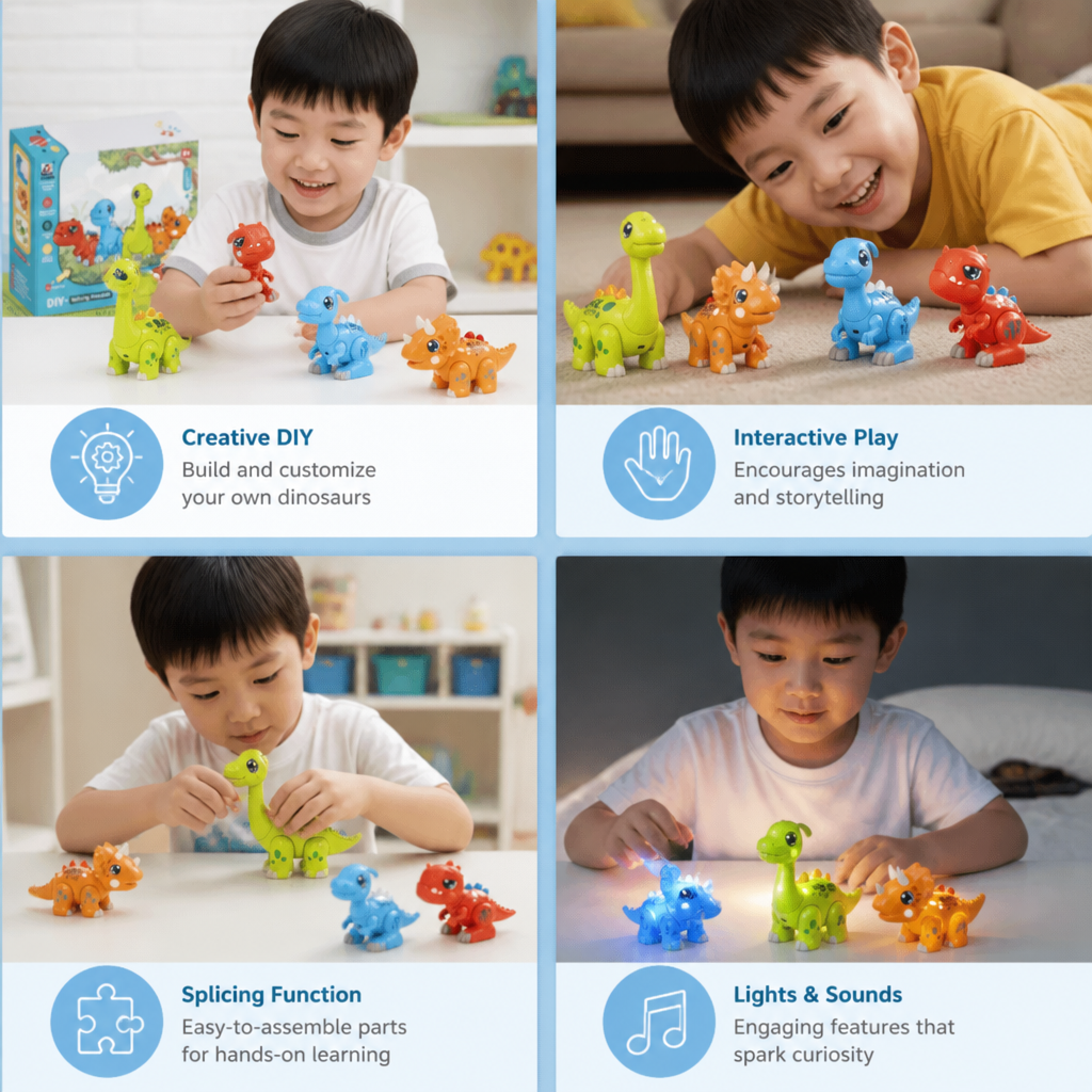 Easy-Assembly STEM Learning Dinosaur Toy with Lights & Sounds