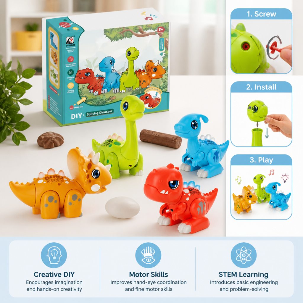 Easy-Assembly STEM Learning Dinosaur Toy with Lights & Sounds
