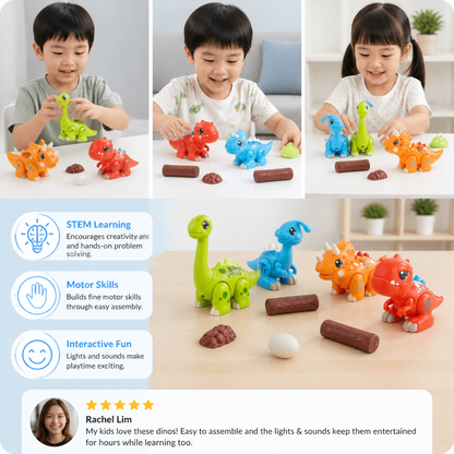 Easy-Assembly STEM Learning Dinosaur Toy with Lights & Sounds