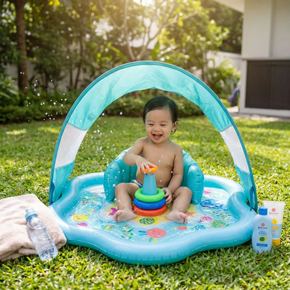 Inflatable Baby Splash Play Mat with Canopy – Water Play & Sun Protection for Toddlers