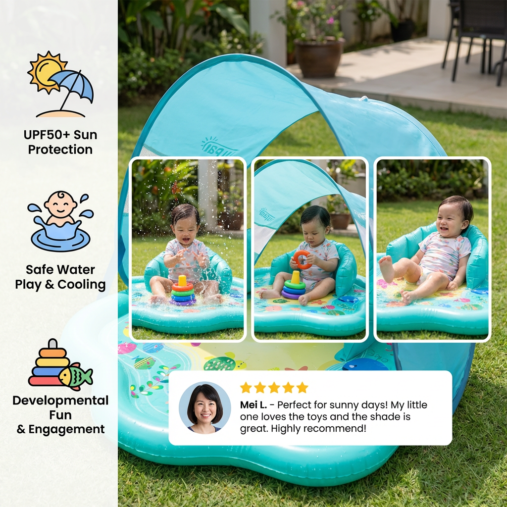 Inflatable Baby Splash Play Mat with Canopy – Water Play & Sun Protection for Toddlers