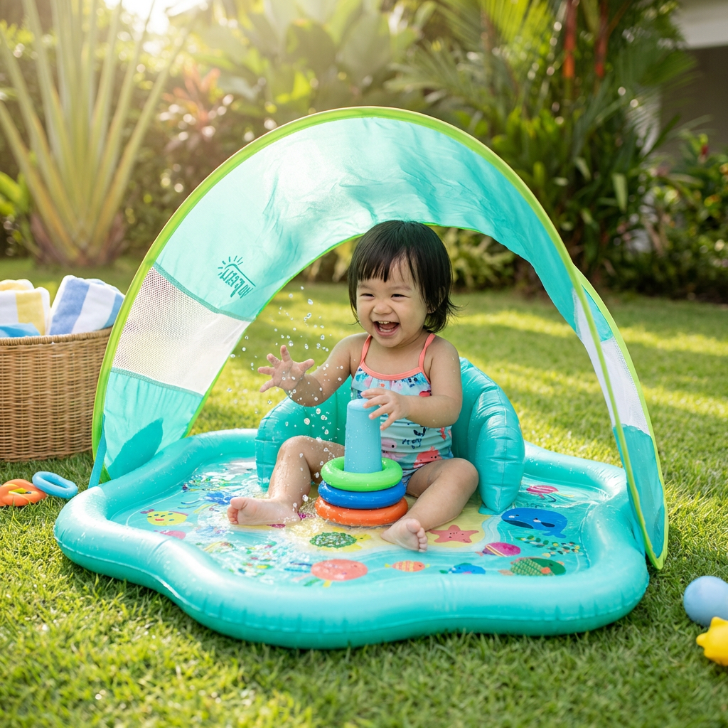 Inflatable Baby Splash Play Mat with Canopy – Water Play & Sun Protection for Toddlers