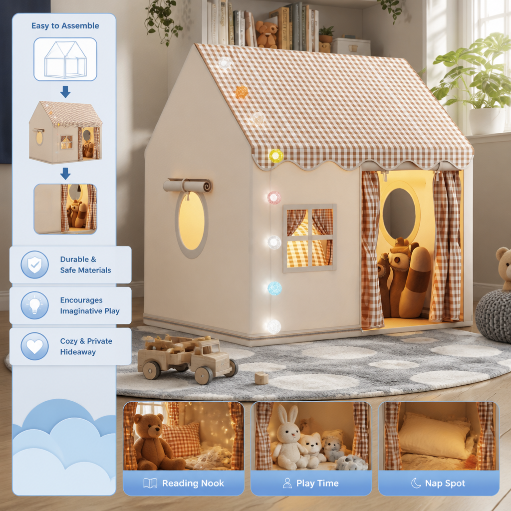 Kids Play House Tent with Checkered Roof