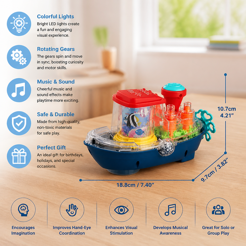 Light-Up Gear Boat – Musical Electric Toy Boat for Kids