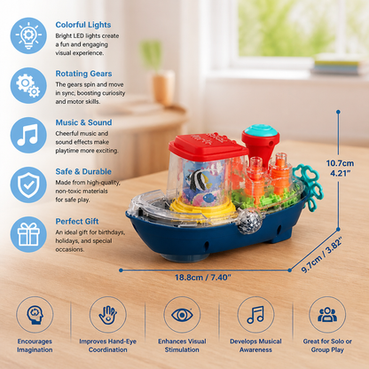Light-Up Gear Boat – Musical Electric Toy Boat for Kids
