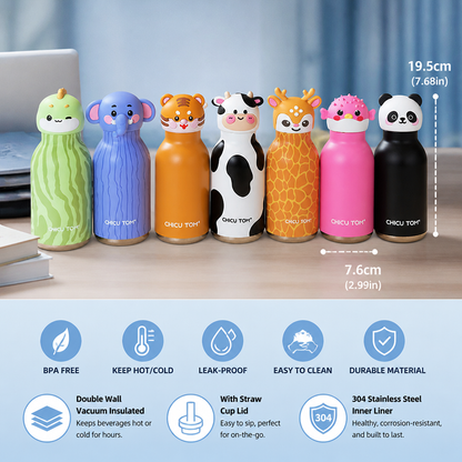 Cute Cartoon Animal Insulated Stainless Steel Straw Cup – 480ml