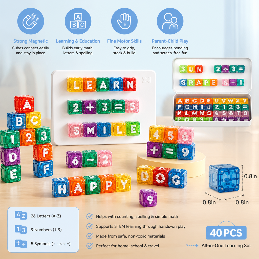 40-Piece Magnetic Letters & Numbers Learning Set – Montessori STEM Toy for Kids