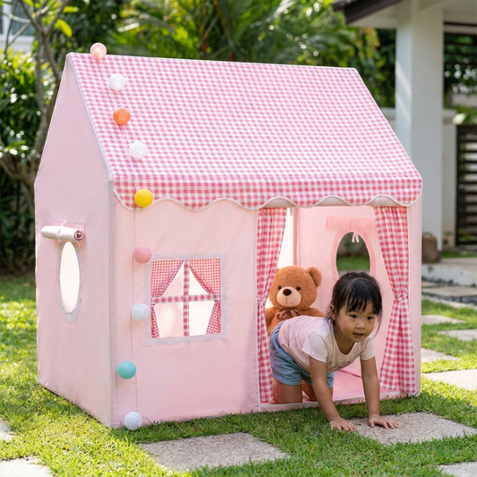 Kids Play House Tent with Checkered Roof