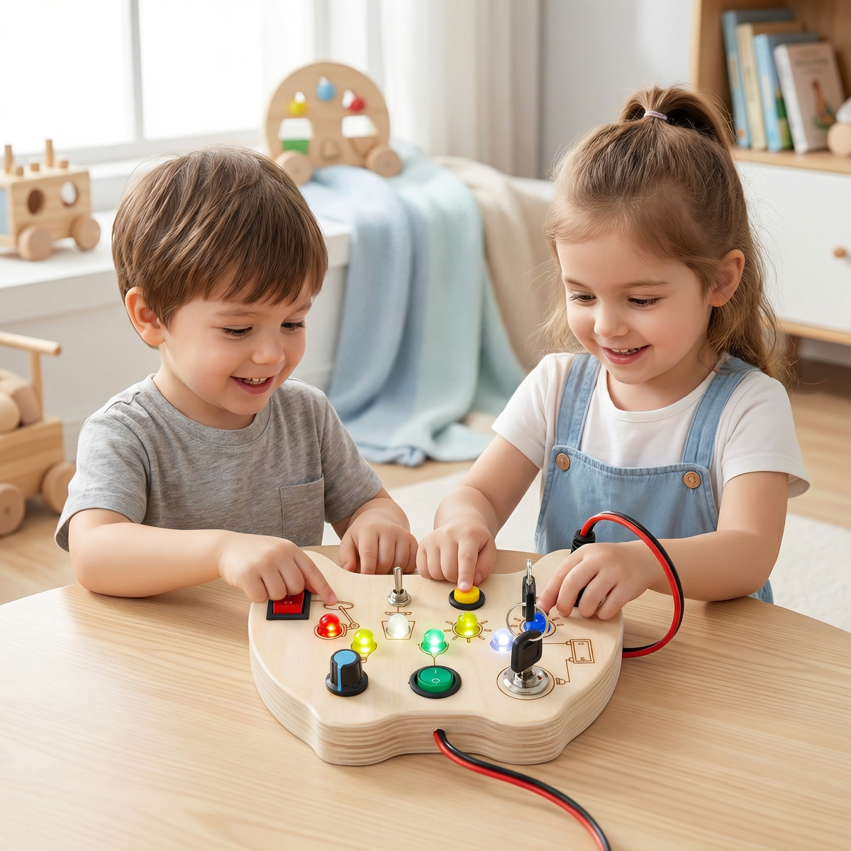 LED Controller Busy Board Wooden – Montessori Learning Toy for Motor Skill Development